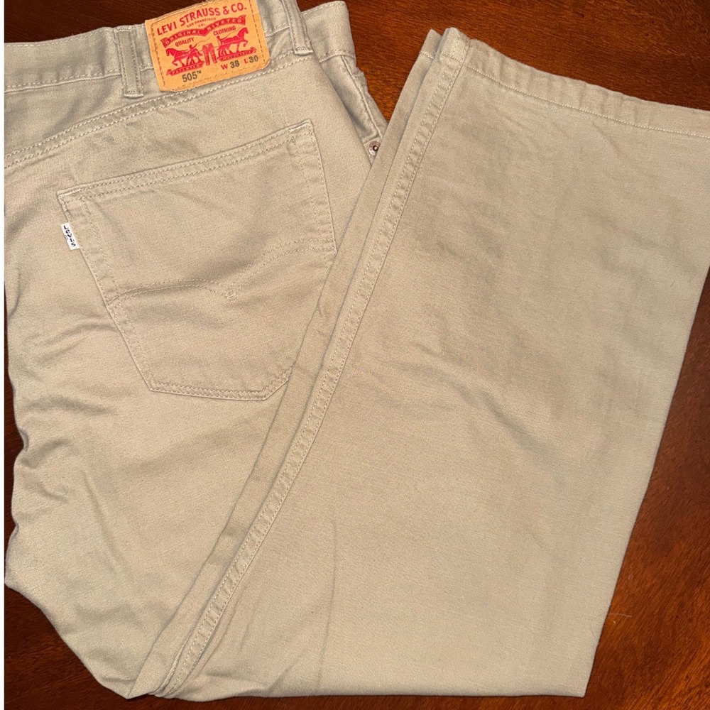 Levi 505 Men's Regular Straight Jeans Tan 38x30 Workwear Durable SEE NOTES